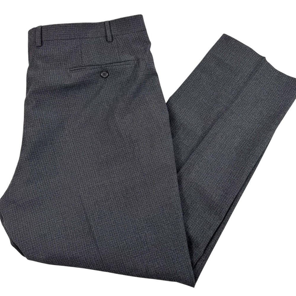 Santorelli Romeo Dress Pants Mens 42x32 Gray Wool Check Flat Front Classic Italy